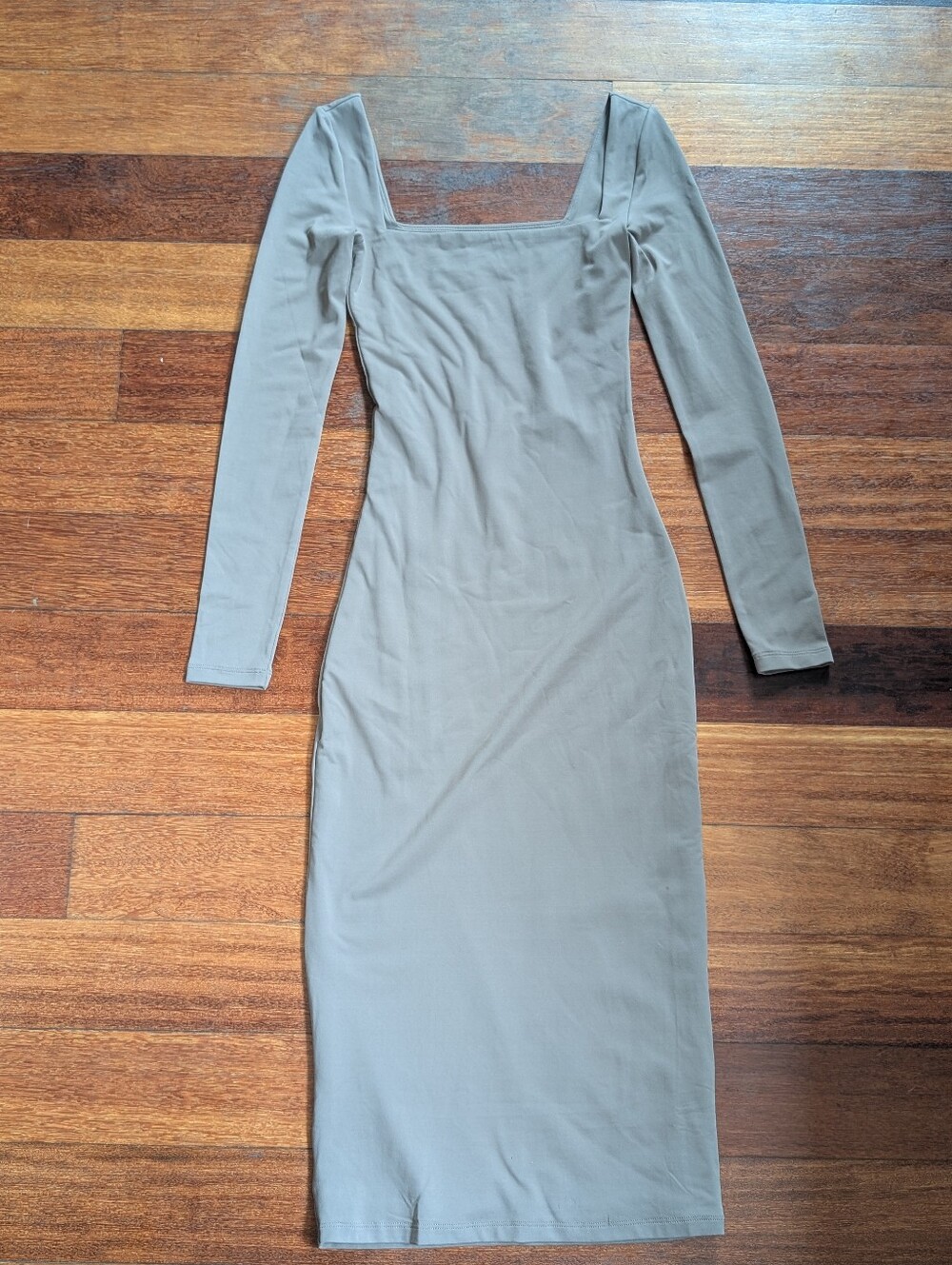 Babaton Aritzia Long Sleeve Square Neck Midi Dress in Light Taupe